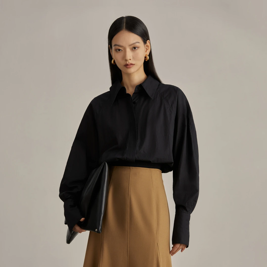 LYNEE 插肩袖打揽纯棉衬衫通勤长袖 LGD2DAW142