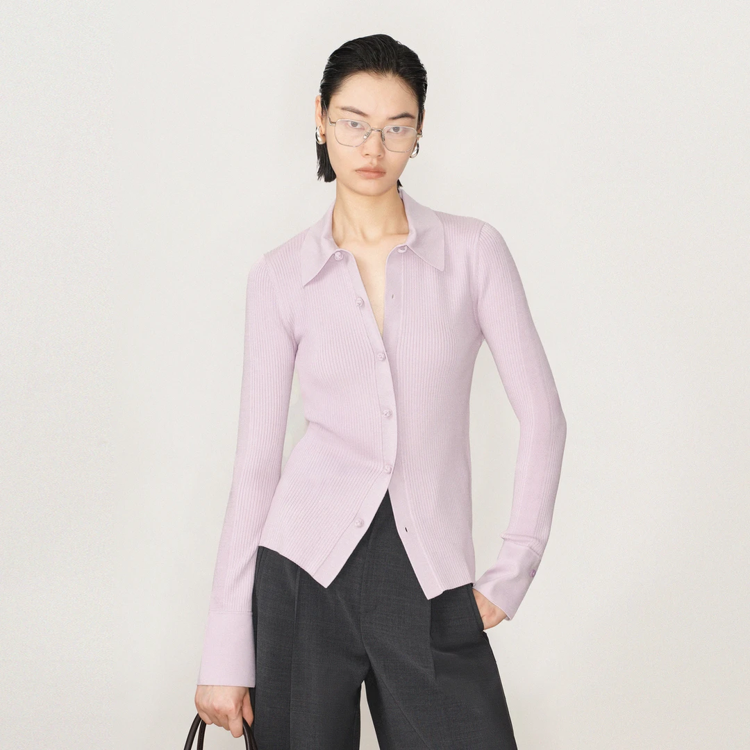 LYNEE 衬衫领国风盘扣修身百搭针织上衣女秋季慵懒风 LGD2EAK010