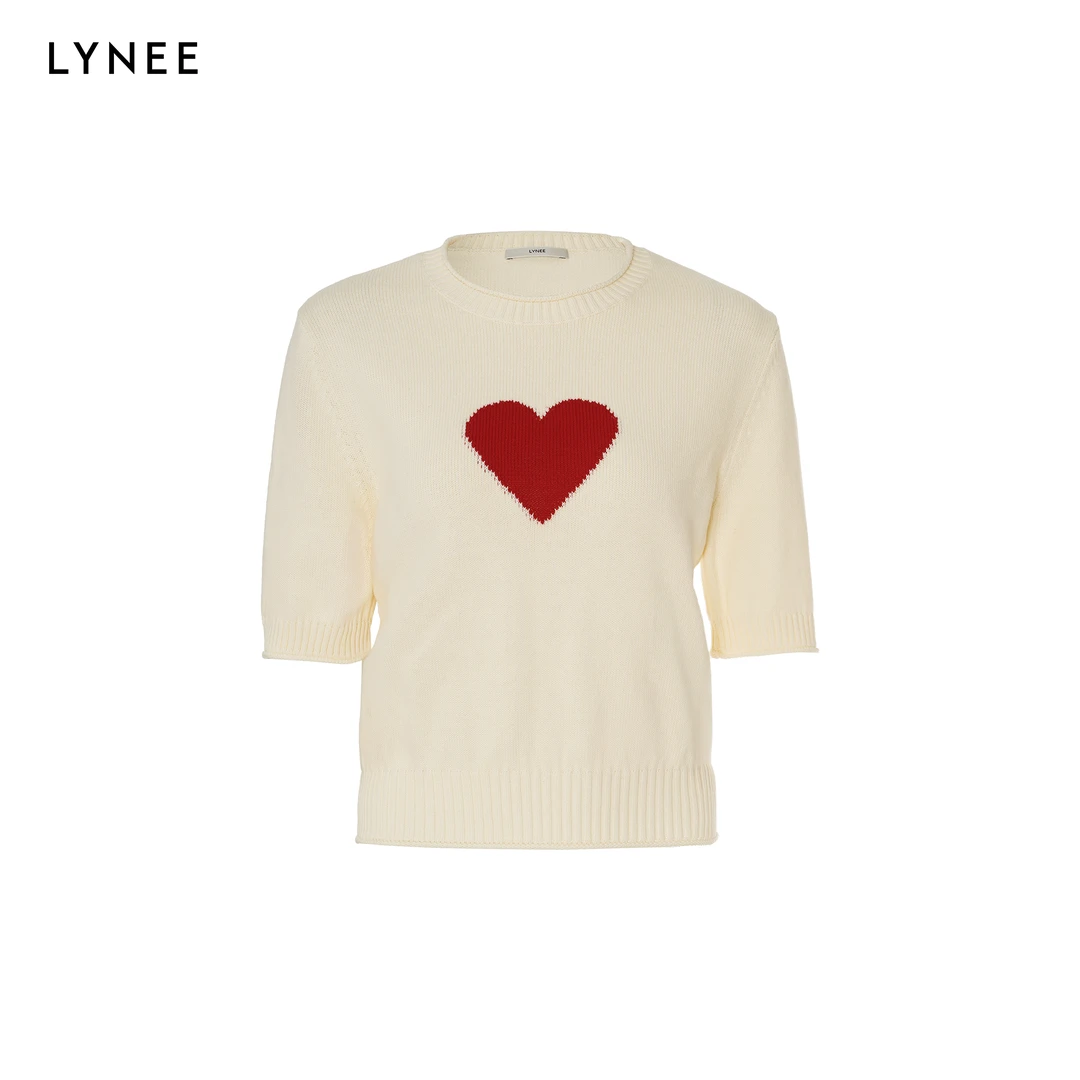 LYNEE 春夏爱心提花弹力套头针织短袖女 LGD2ESK070