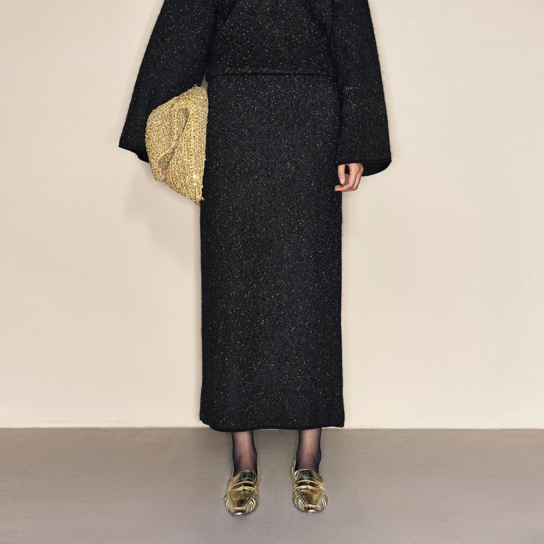 LYNEE【黑标系列】 重工毛织高腰百搭直筒半身裙女 LGD2EAK029