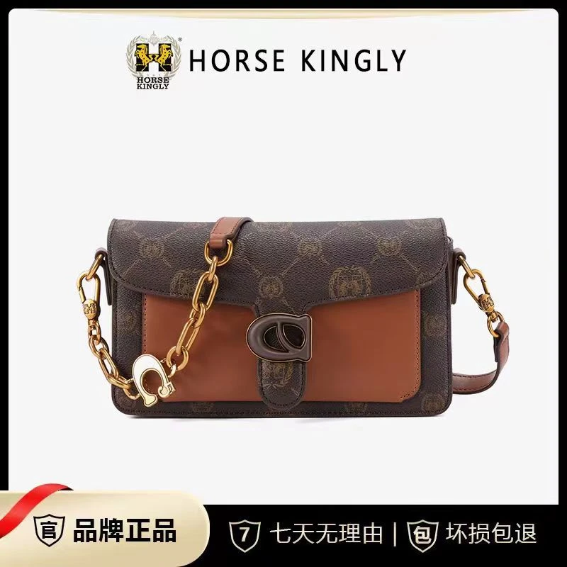 Horse Kingly女士大容量多层包包斜挎单肩通勤腋下链条包1108
