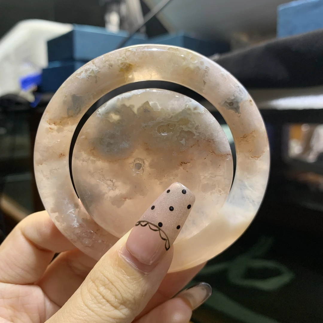 樱花玛瑙水蜜桃粉爆晶手镯51口15号默认微瑕