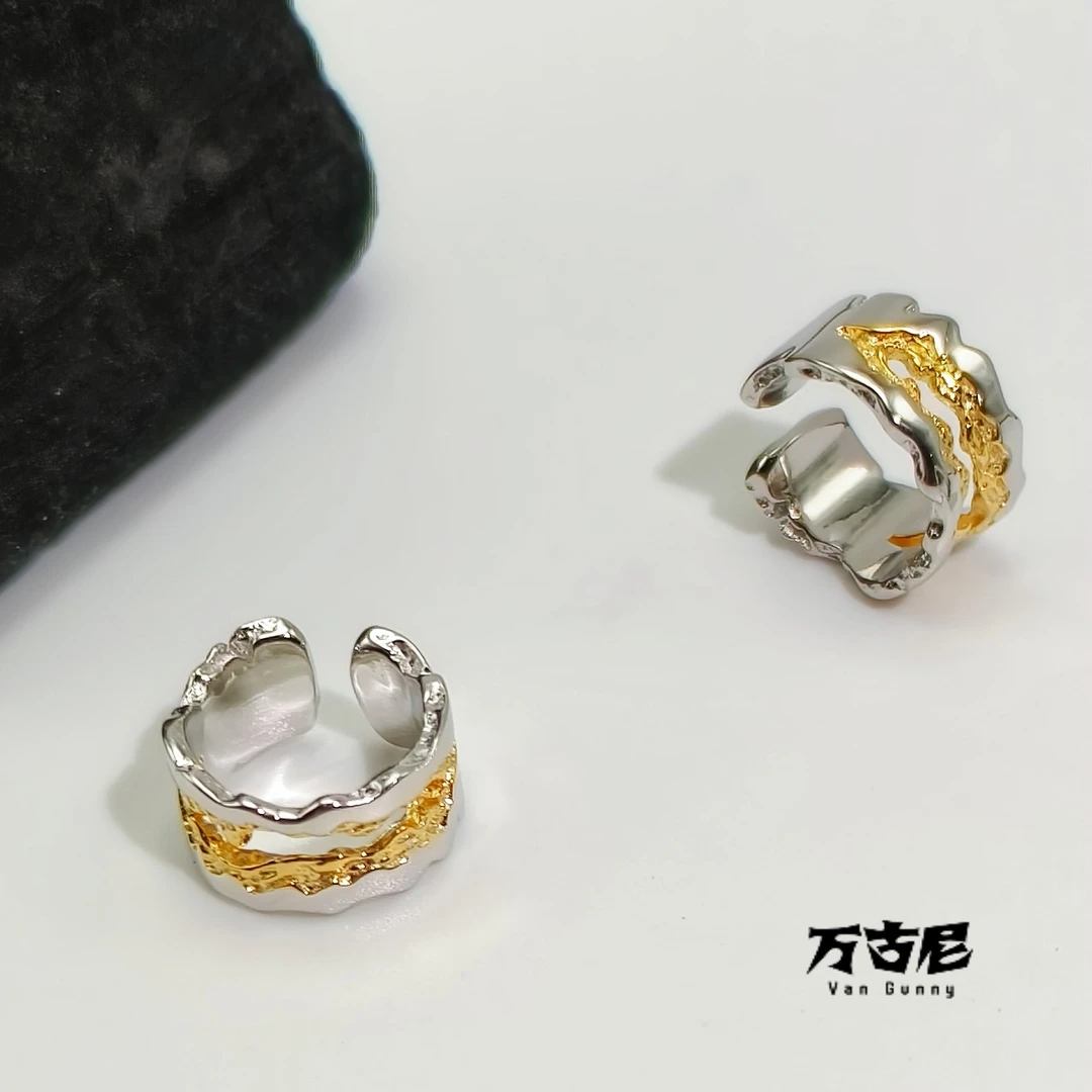 925银耳饰 【金银拼色锡纸】耳夹中性风酷帅女生耳钉