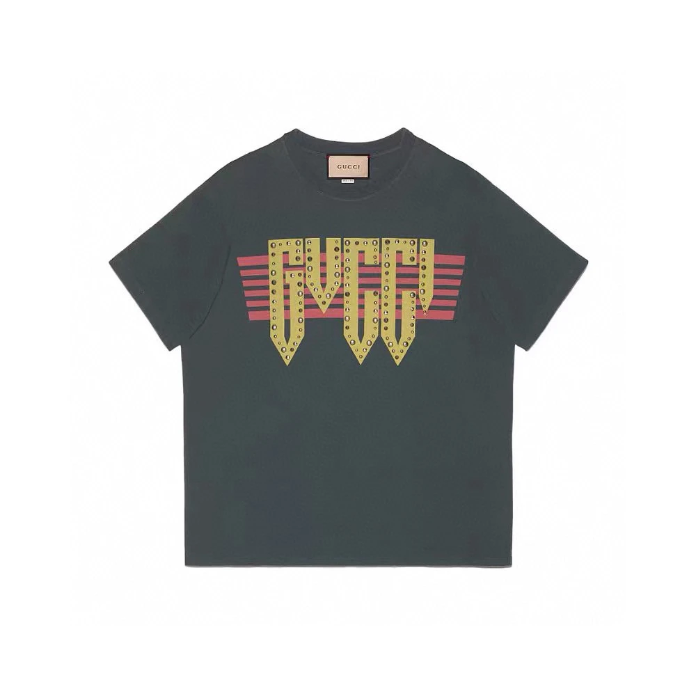 GUCCI/古驰正品GUCCI古驰墨绿色铆钉印花圆领舒适男士T恤2331022