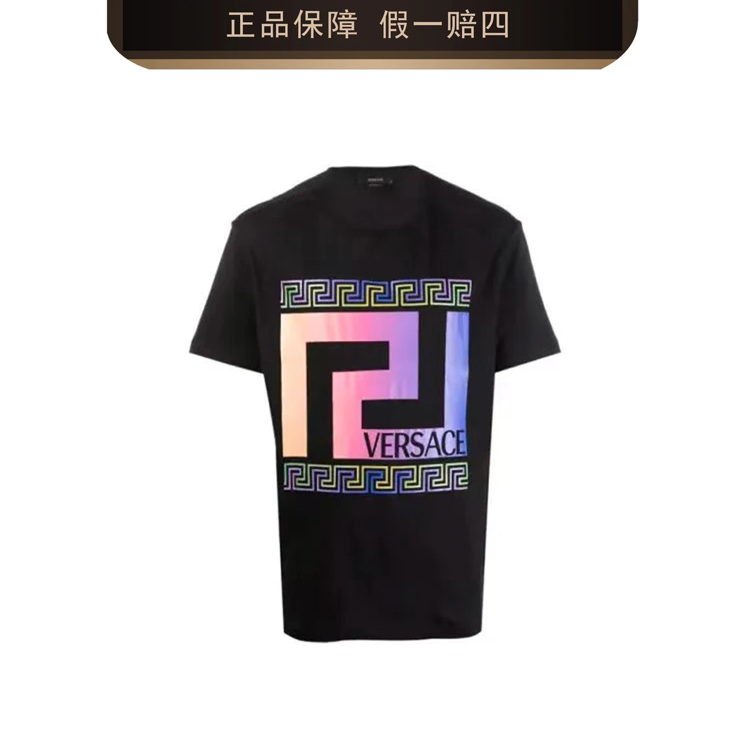 VERSACE/范思哲黑色男士潮服印花圆领T恤2131001