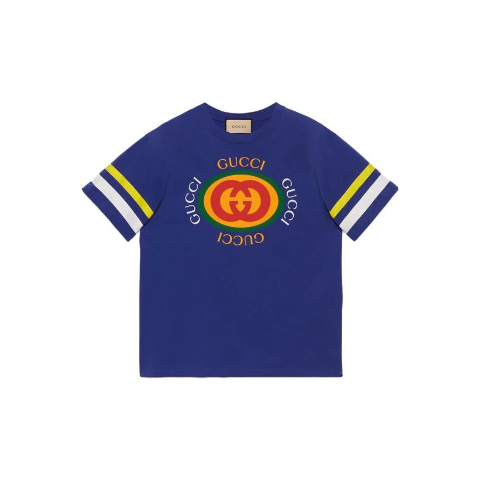 GUCCI/古驰蓝色宽松大logo圆领情侣时尚T恤2331023