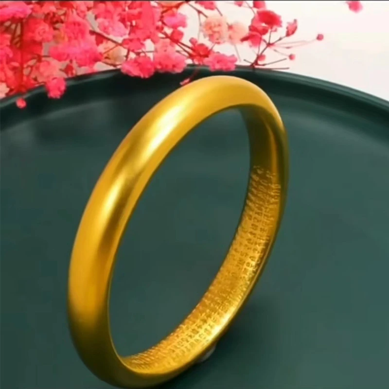 合金手镯 时尚百搭磨砂金色精美心经手环女 古法传承实心素圈手镯
