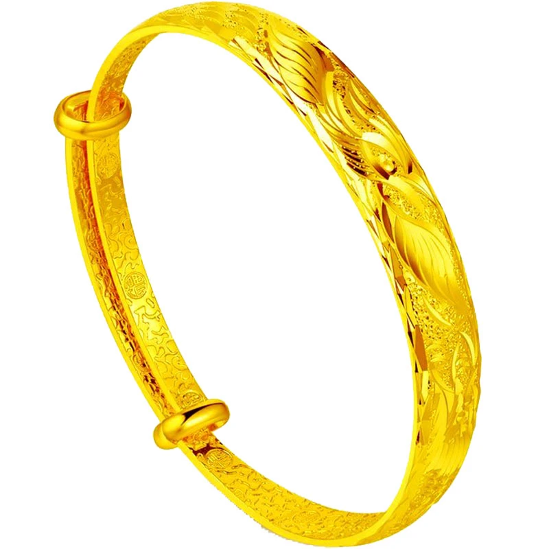 合金手镯 时尚百搭金色龙凤呈祥磨砂女款 新娘古法传承精美首饰品