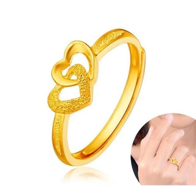 合金戒指 时尚百搭双心戒指女款简约结婚可调节首饰品