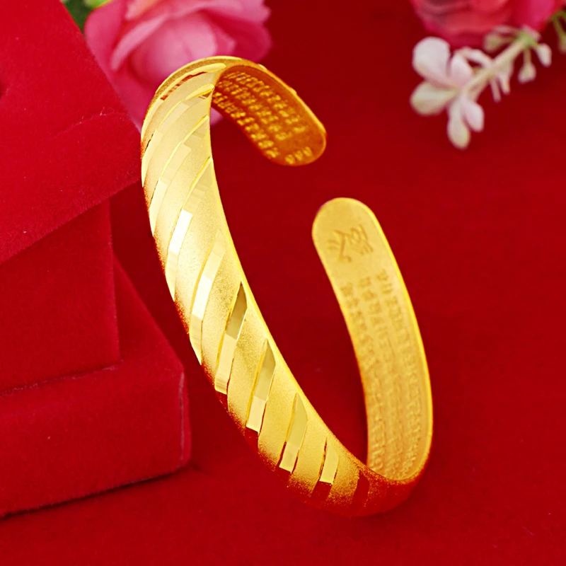 铜合金手镯 18K黄金色传承手镯女款古法999开口手环民族风首饰品