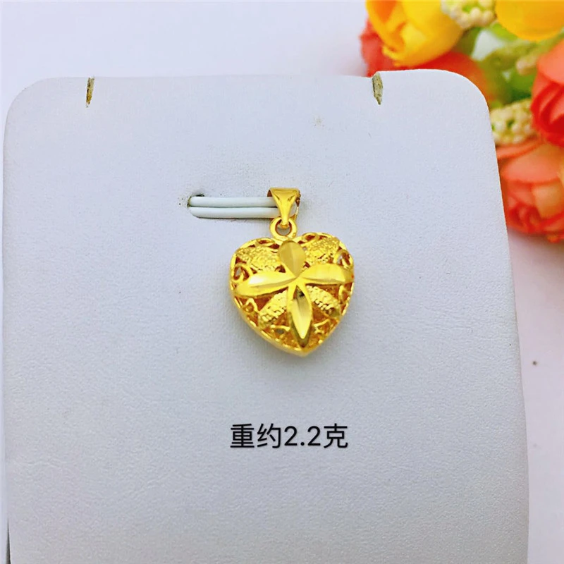 合金吊坠 时尚百搭金色双面爱心项坠饰品女款经典精美女士挂坠