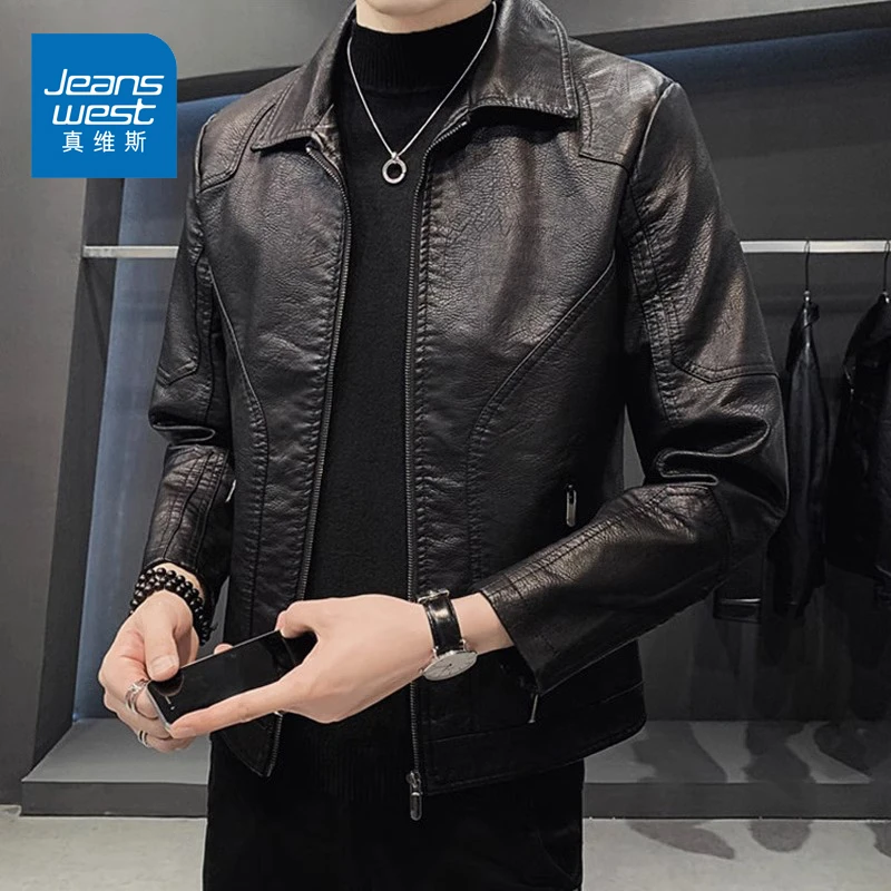 真维斯皮衣男士2025新款痞帅翻领机车服休闲皮夹克外套男款春秋款