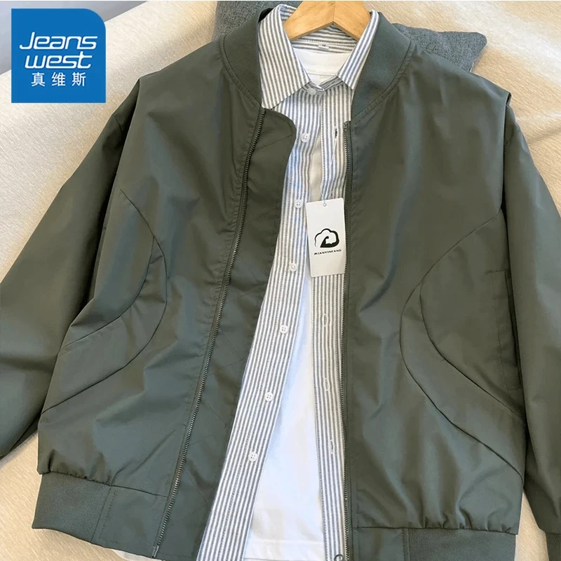 真维斯立领夹克男士潮牌百搭宽松美式复古棒球服飞行员外套上衣男
