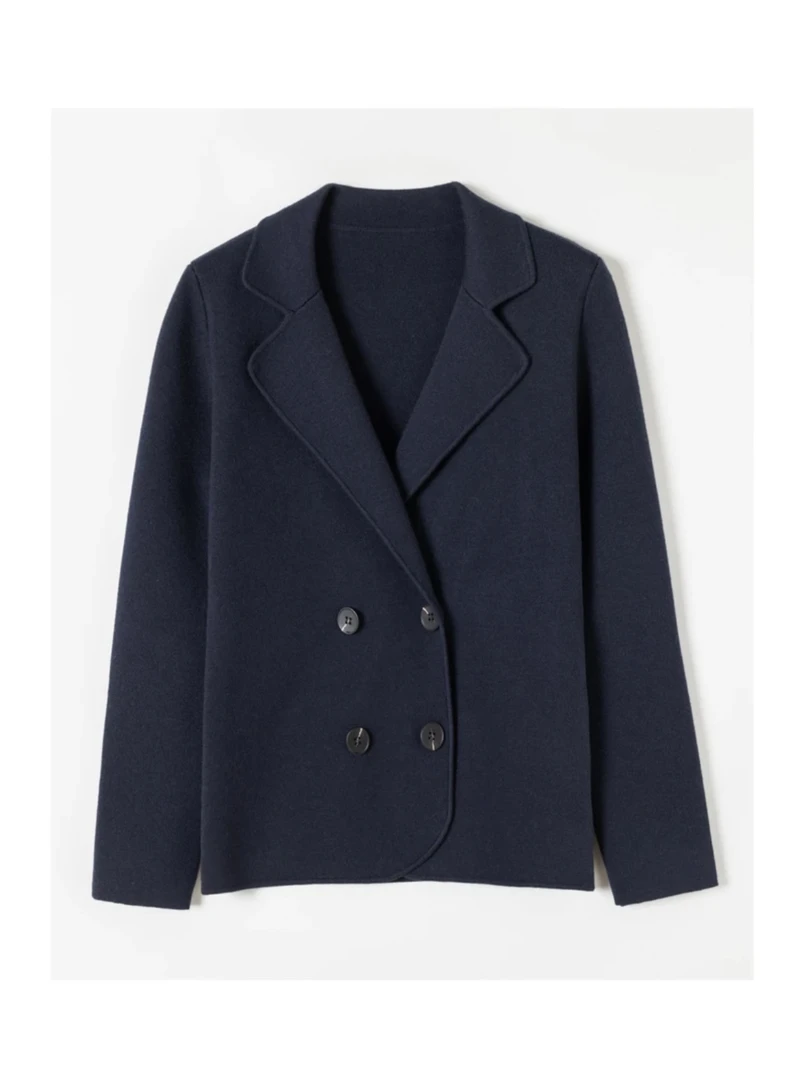 【集佳严选】23秋冬时尚双排扣短款毛呢外套气质百搭翻领开衫