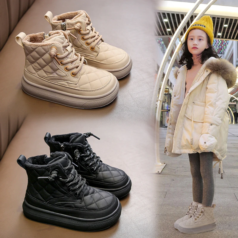回力瑞女童靴子2023冬新款二棉鞋子儿童加绒短靴雪地靴童鞋马丁靴