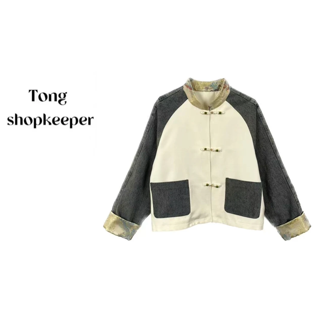 QJ168293 新款2025龙年新国风拼接牛仔外套