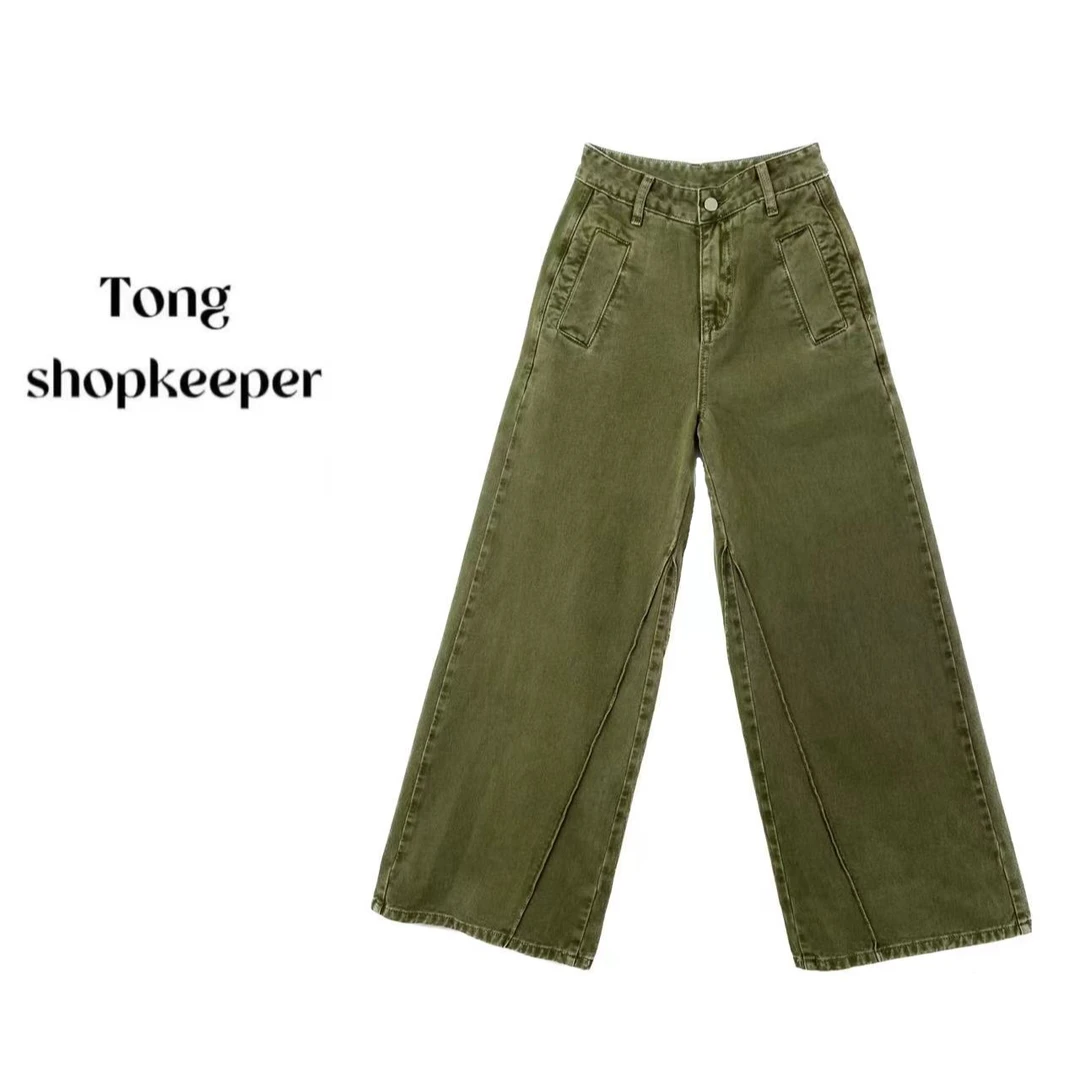 QJ168355【毕加索】线条立体复古阔腿时尚百搭阔腿牛仔裤