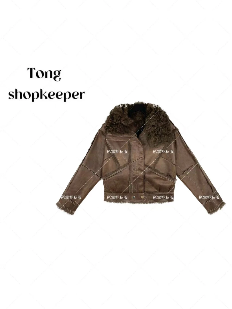 QJ/彤掌柜168927【红人上新】皮毛一体羊领机车皮皮衣欧货大毛套