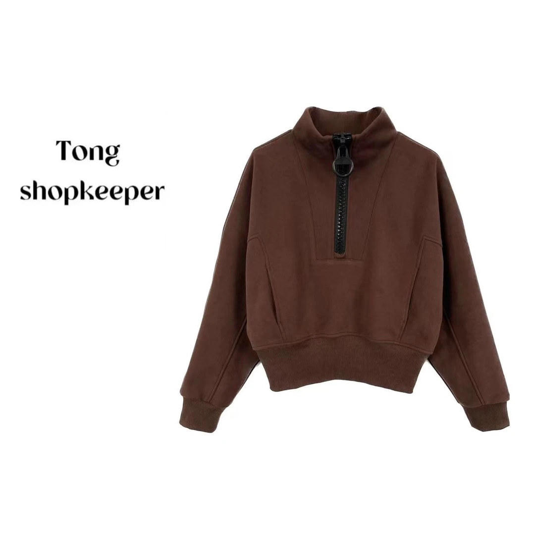 QJ168217大拉链半高领套头卫衣宽松加绒保暖