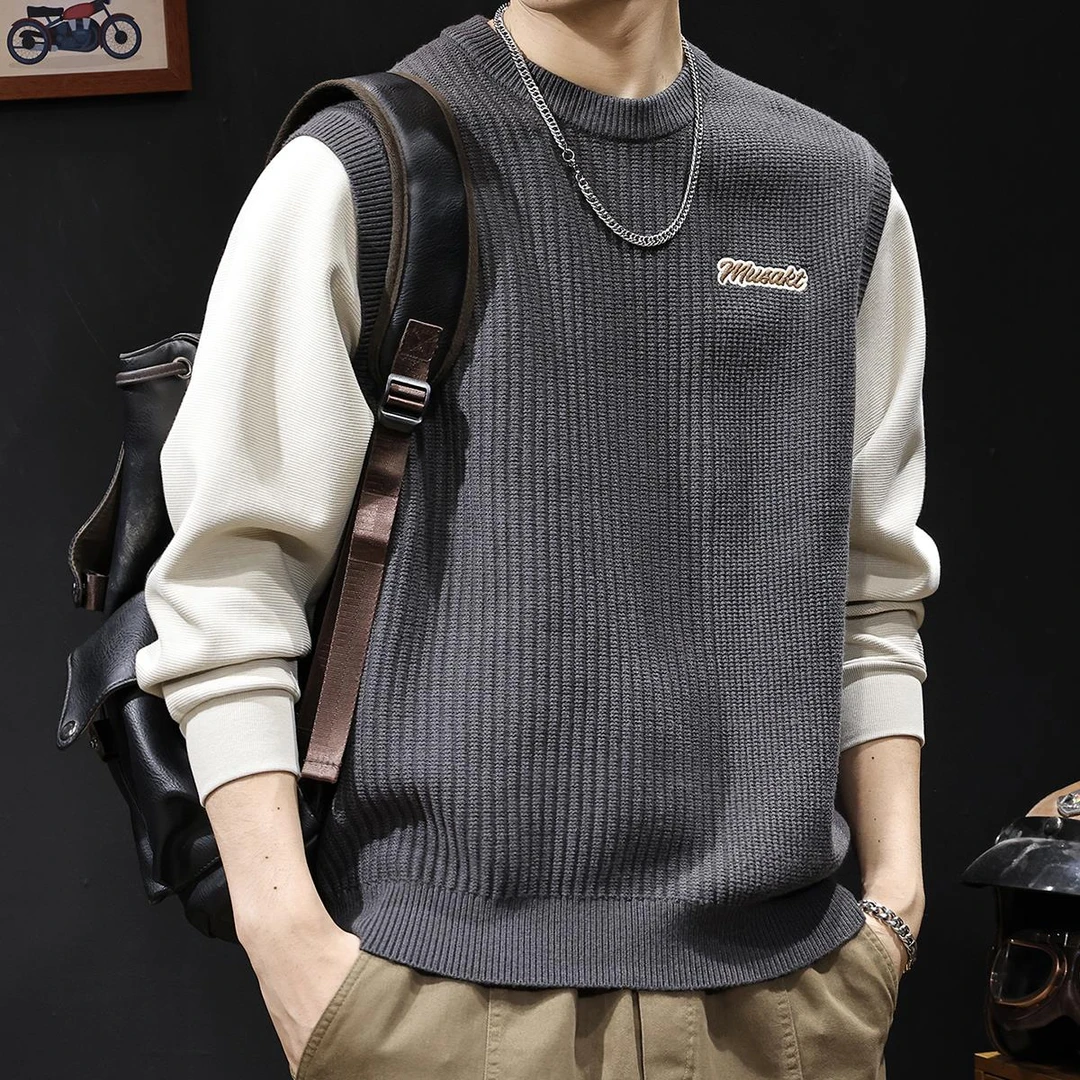 拼色假两件粗线毛衣男秋冬2024新款男士保暖衣服重磅潮牌大码外穿