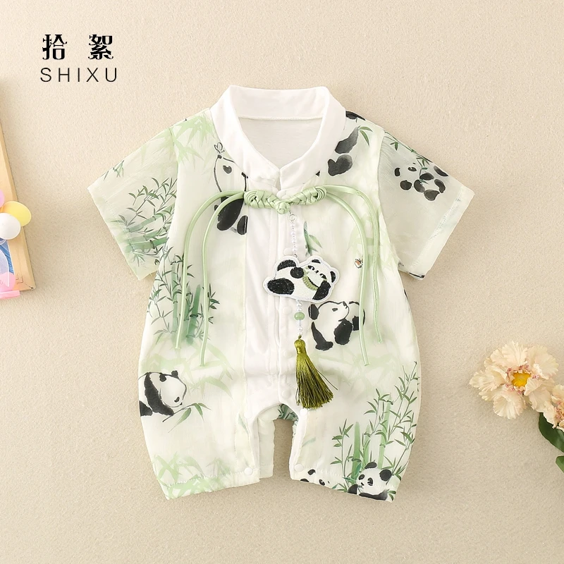 宝宝百天衣服中国风婴儿唐装夏季薄款汉服连体衣夏装公主可爱哈衣