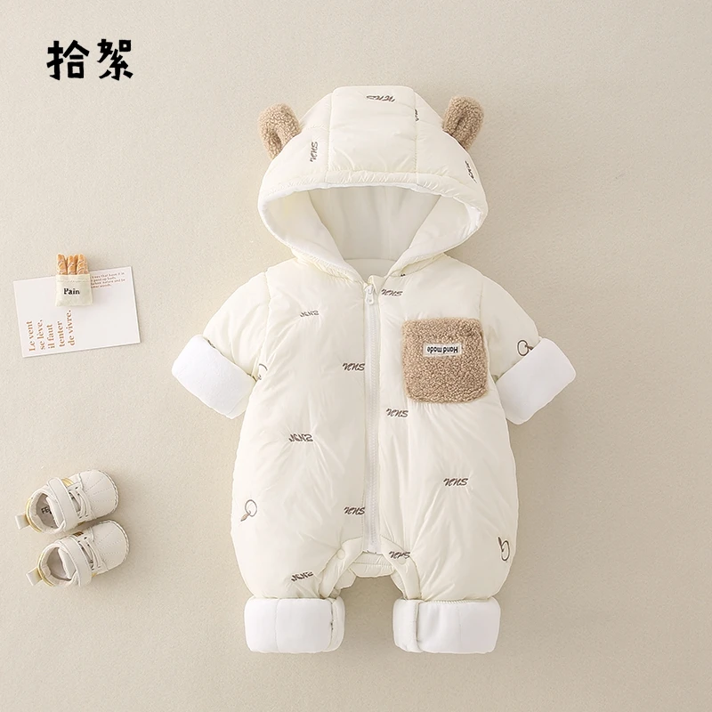 婴儿衣服冬装加厚棉服新生儿宝宝夹棉连体衣可爱哈衣冬季外出棉衣