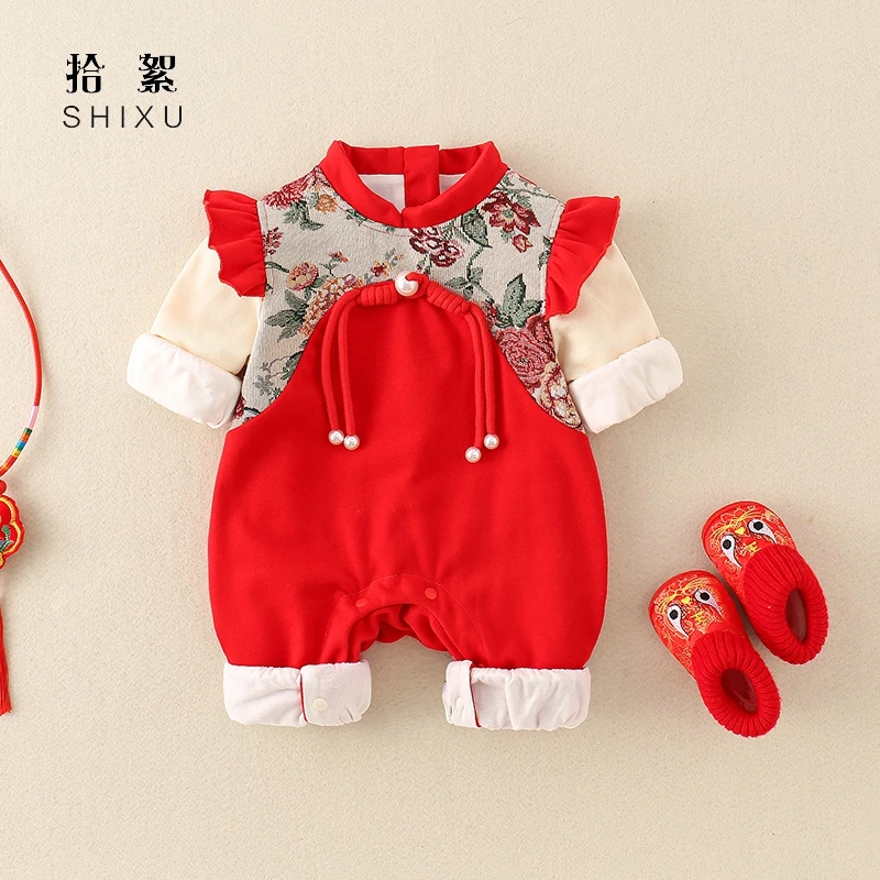 宝宝百天衣服婴儿秋装连体衣中国风汉服超萌公主哈衣拍照周岁礼服