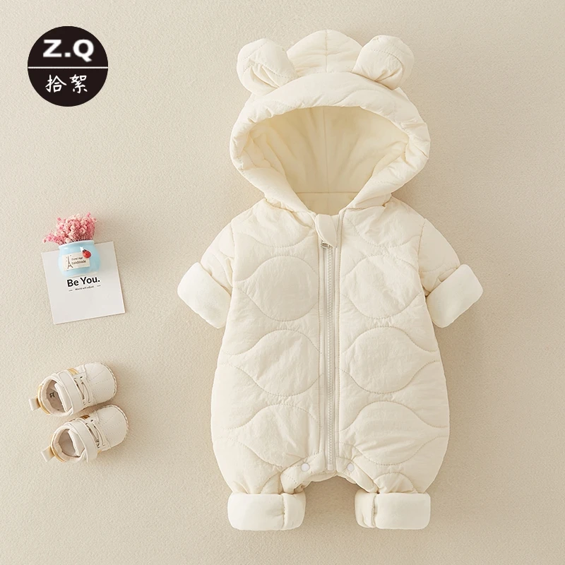 婴儿衣服秋冬装加绒连体衣宝宝可爱棉衣外套夹棉抱衣冬季薄棉哈衣