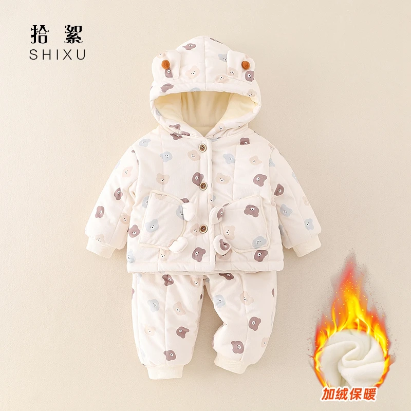 婴儿衣服秋冬装加绒连体衣新生儿宝宝可爱套装冬季超萌保暖分体装