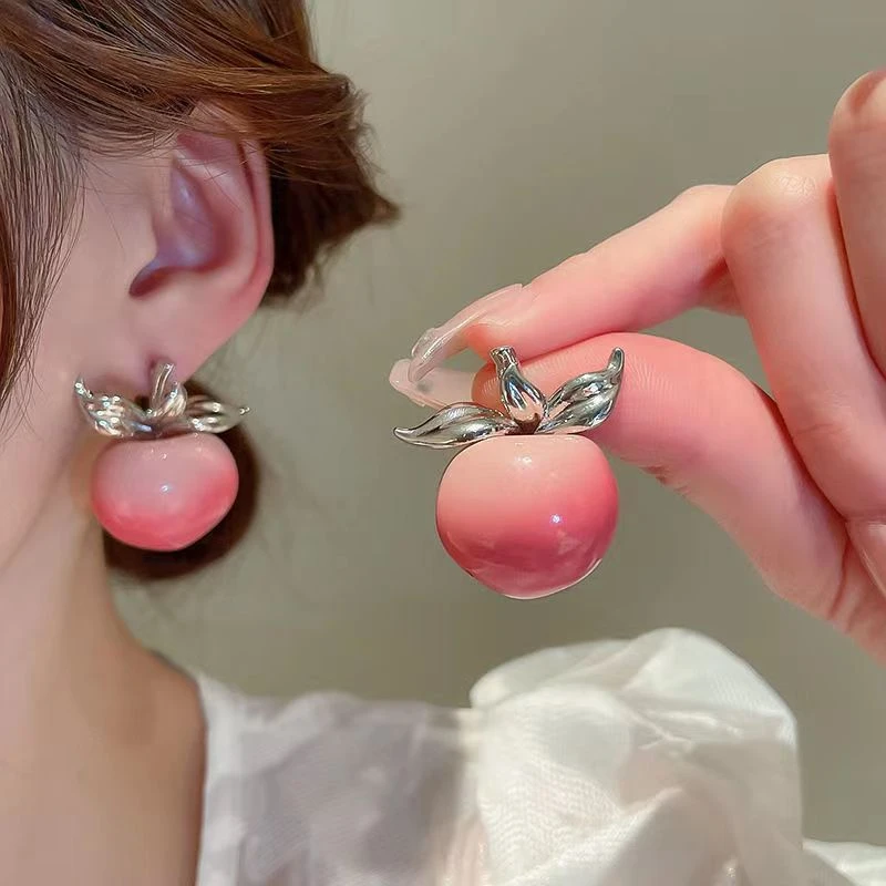 铜合金耳饰 【094】水蜜桃耳钉女轻奢高级感小众耳饰时尚百搭耳环