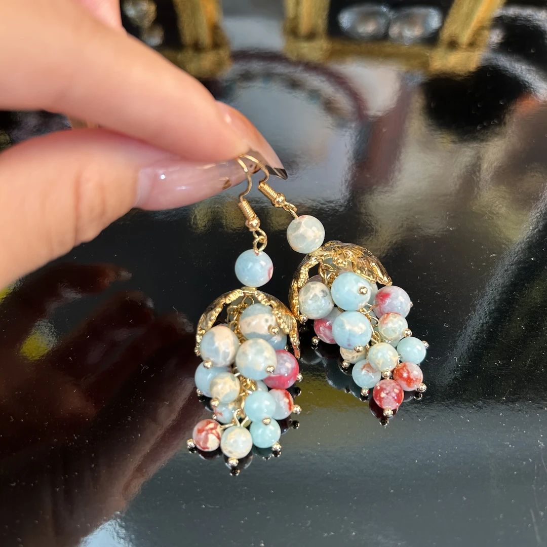 铜合金耳饰 【214】油画葡萄浪漫法式复古流苏耳环轻奢小超仙气质