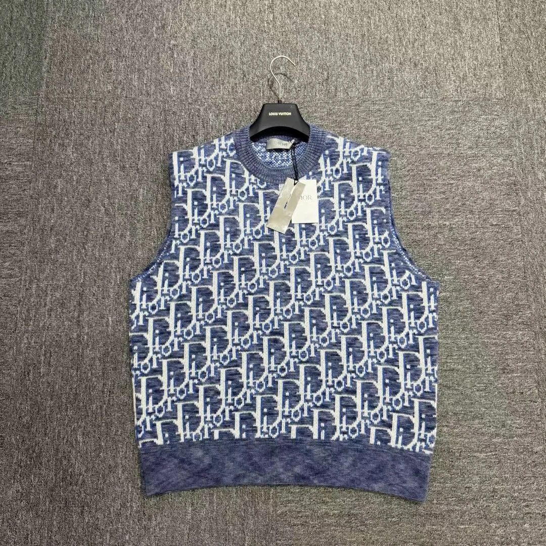 Dior 羊毛蓝色针织马甲/09020 /L码 /全新带吊/公价11000