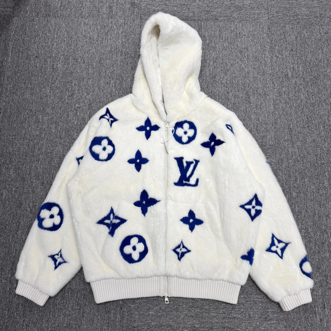 louis vuitton lv 蓝白色水貂毛满印外套/48码/98新/10491