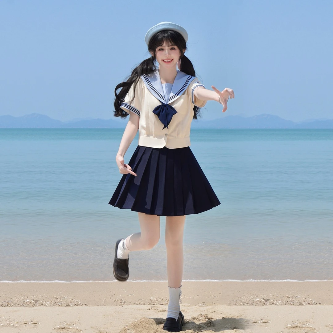 樱花家族jk水手服【淞平川】收腰三本校供感原创制服套装夏服短袖