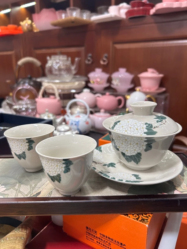 中式复古草木灰陶瓷手抓碗功夫茶具家用简约三才盖碗➕两杯