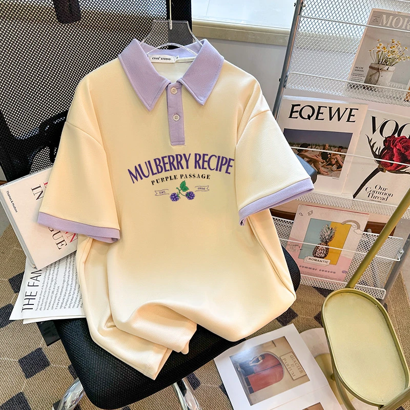 女童夏季新款POLO衫绣花撞色中大童短袖T恤宽松时尚字母印花洋气
