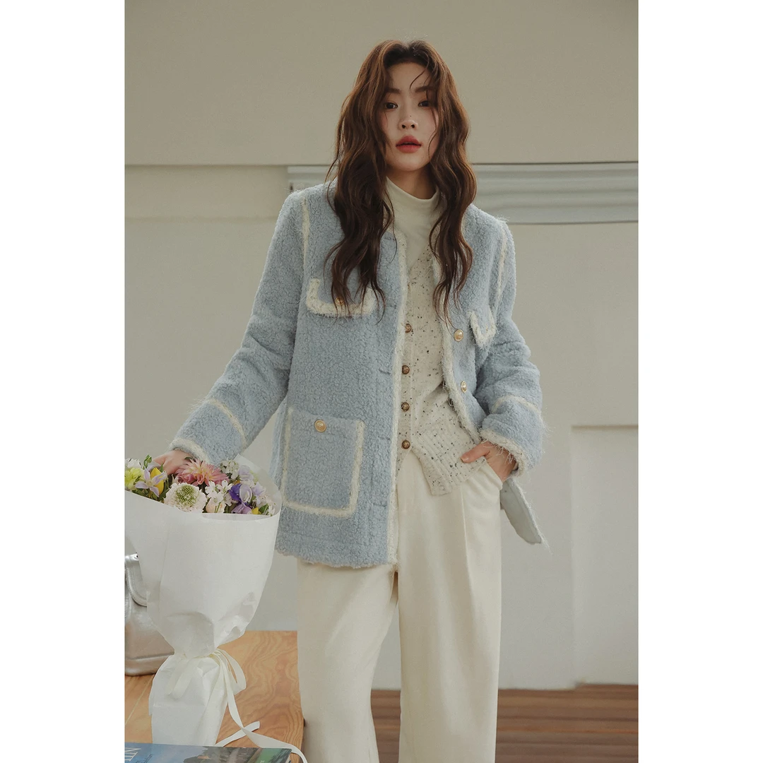 现货4498D大婉酱微胖定制 韩系小香风气质宽松小清新秋冬外套