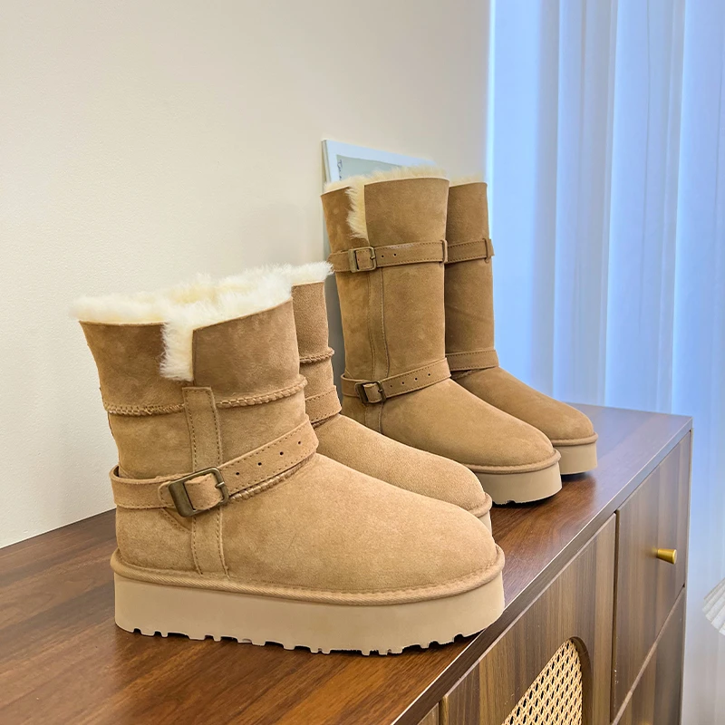 【骑士靴】秋冬新款时尚骑士靴酷飒风羊皮毛一体加厚保暖中筒靴女款