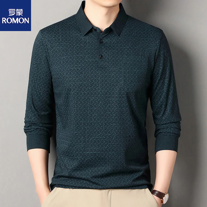 Romon/罗蒙秋冬中老年长袖T恤男士商务休闲时尚polo衫男装爸爸装