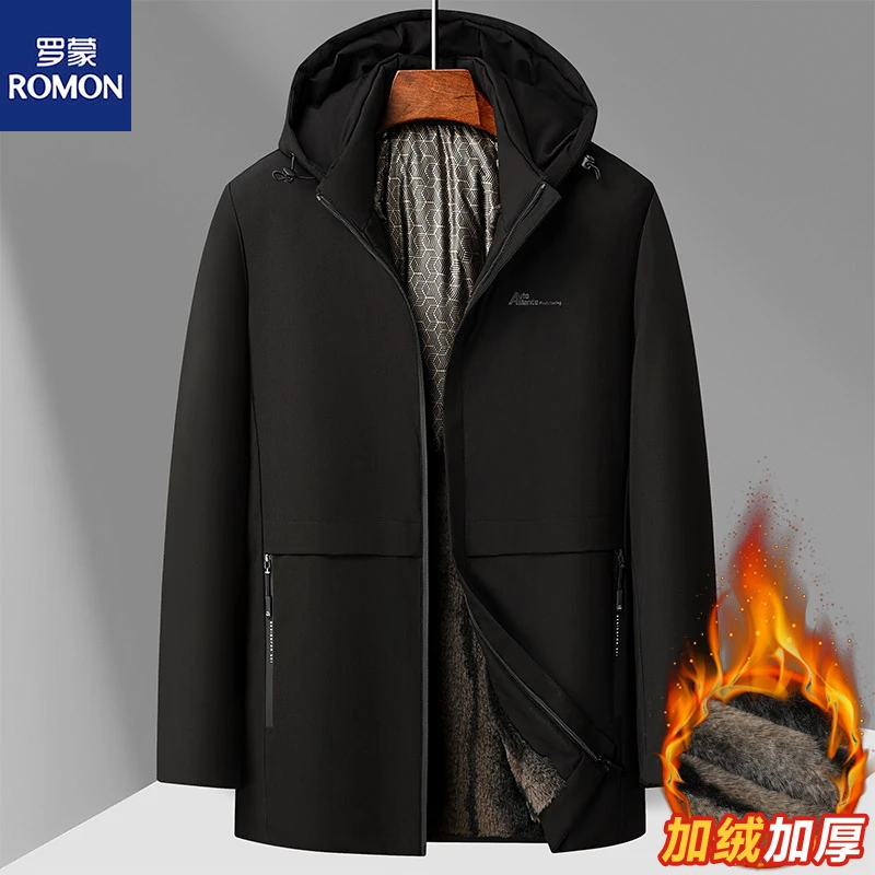 Romon/罗蒙男士冬季棉衣加绒派克服棉服加厚外套中老年商务休闲