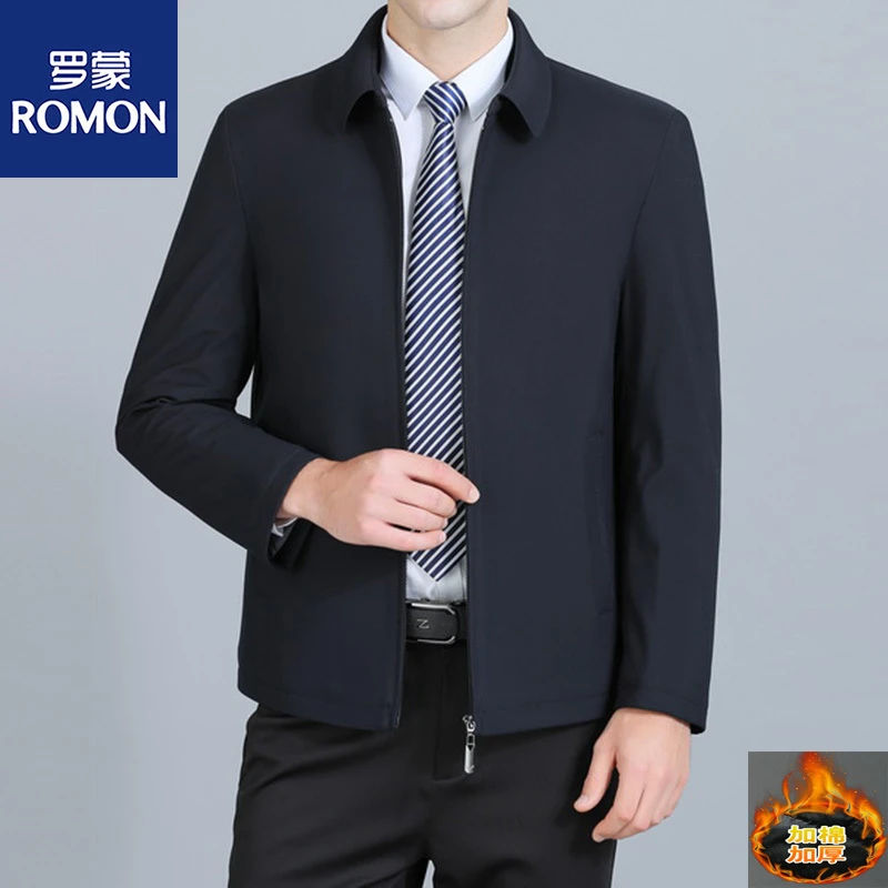 Romon/罗蒙爸爸装2022秋冬款翻领棉衣夹克男士商务休闲百搭外套
