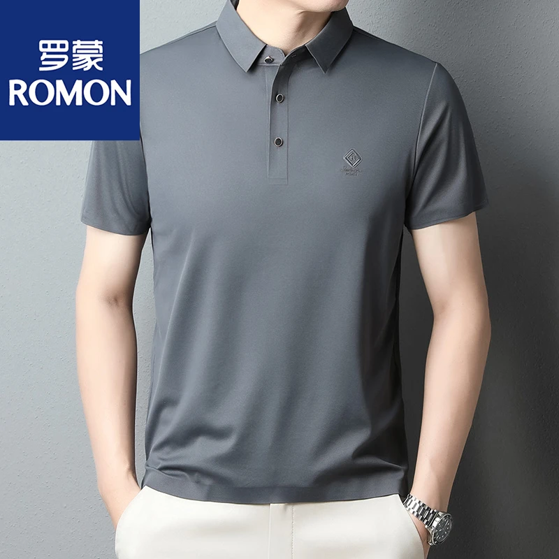 Romon/罗蒙高弹冰丝男士短袖POLO衫夏季无痕中老年爸爸装T恤衫