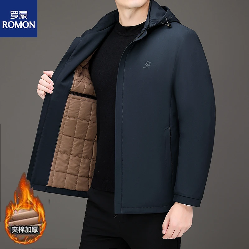 Romon/罗蒙秋冬高档棉服夹克蓄热保暖加棉加厚中年男士外套爸爸装