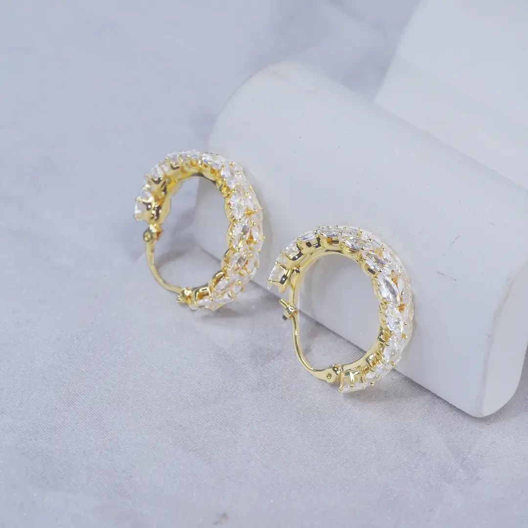 合金合成锆石耳饰 麦穗 时尚货精致个性轻奢气质耳环百搭圈圈法式