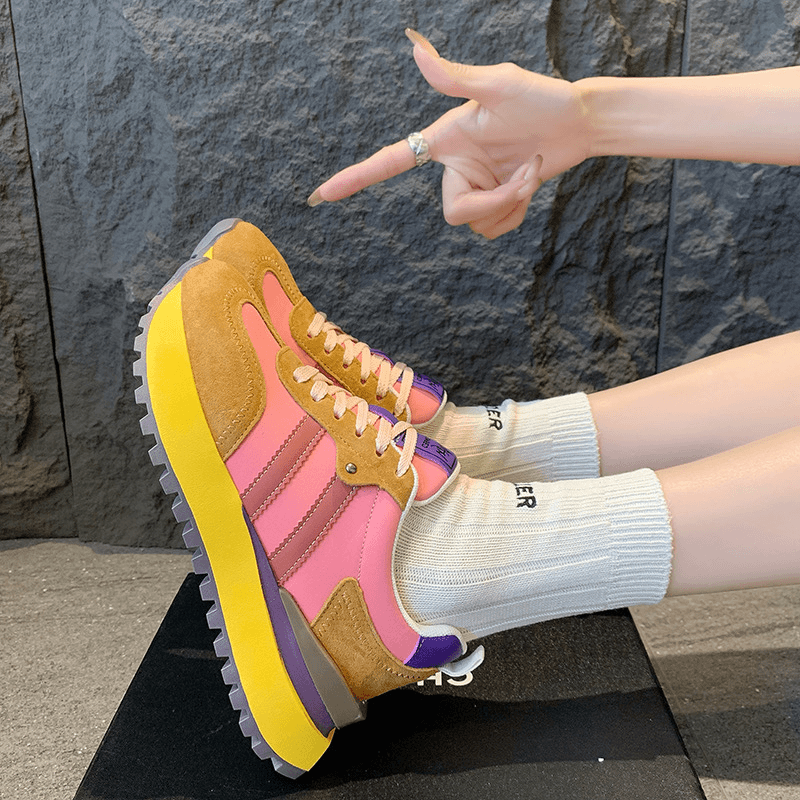 liang amanda/靓妲 LiangAmanda/2024新款韩版真皮厚底运动鞋女时尚休闲阿甘鞋