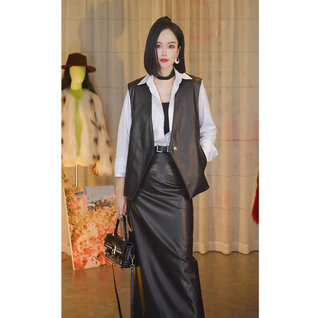 2024年春秋女士时尚真皮马甲气质宽松显瘦马夹百搭爆款