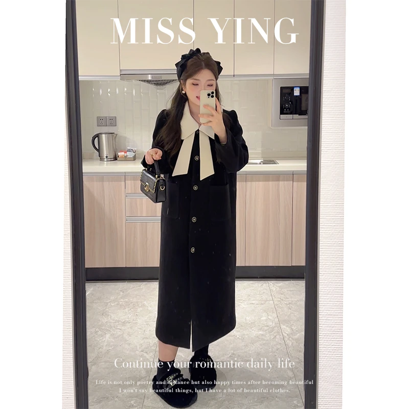 应小姐【赫本画报】微胖大码韩系气质设计款夹棉连衣裙大衣毛呢外套