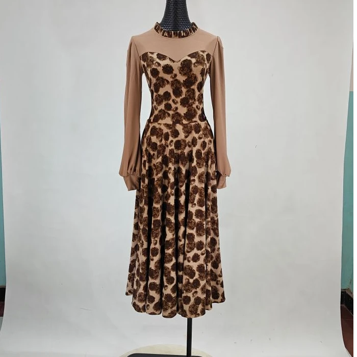 海云丹斯②新款交谊舞摩登舞新款高弹棉印花连衣裙HYL007