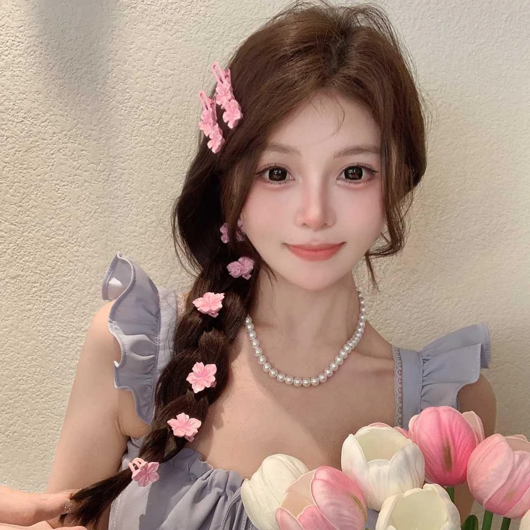 粉色樱花夹子儿童发夹皮筋波浪边夹小女孩发卡不伤发刘海小夹子仙