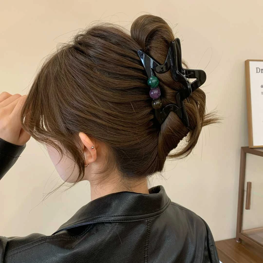 五角星马尾抓夹高级感晕染亚克力球球气质半扎发夹后脑勺鲨鱼夹